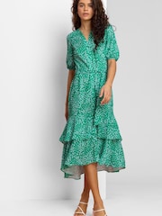 Roman Green Ditsy Floral Frill Hem Midi Dress - Image 3 of 5