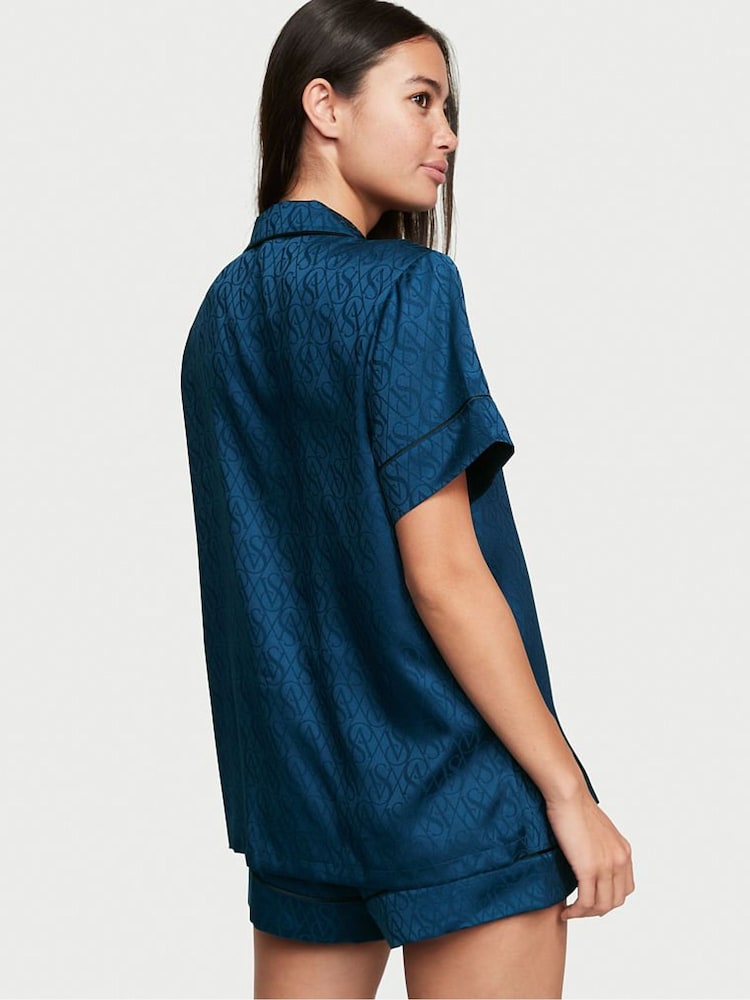 Victoria's Secret Academy Blue Logo Satin Short Pyjamas - Image 2 of 4 Victoria's Secret Academy Blue Logo Satin Short Pyjamas - Image 2 of 4