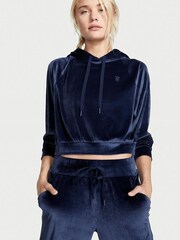 Victoria's Secret Ensign Navy Blue Velour Lounge Hoodie - Image 1 of 1