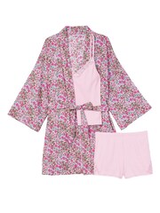 Victoria's Secret Babydoll Pink Ditsy Floral Cotton 3 Piece Pyjama Set - Image 3 of 3