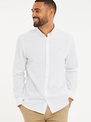 Threadbare White Linen Blend Long Sleeve Shirt - Image 1 of 4