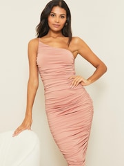 Lipsy Nude One Shoulder Slinky Midi Dress - Image 1 of 3