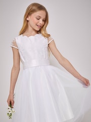 Lipsy Ivory Tulle Lace Cap Sleeve Occasion Dress - Image 1 of 4