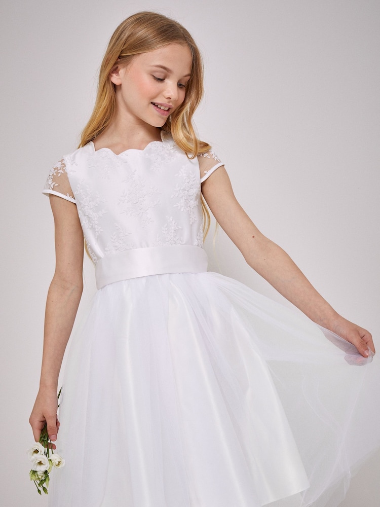 Lipsy Ivory Tulle Lace Cap Sleeve Occasion Dress - Image 1 of 4