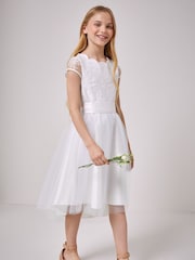 Lipsy Ivory Tulle Lace Cap Sleeve Occasion Dress - Image 4 of 4