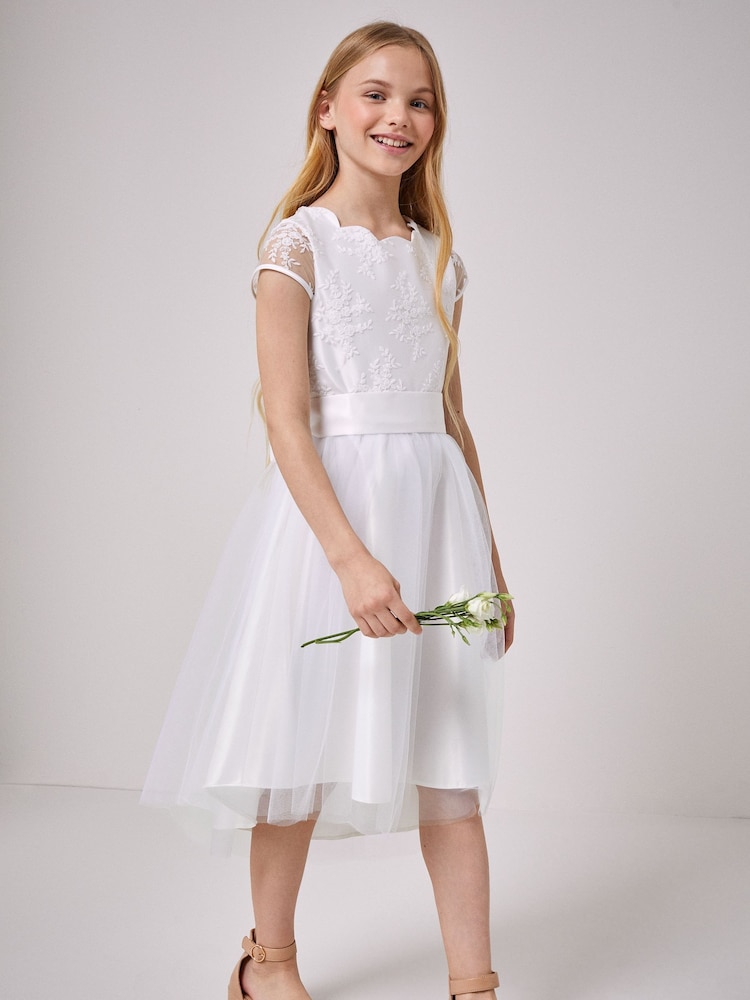 Lipsy Ivory Tulle Lace Cap Sleeve Occasion Dress - Image 4 of 4
