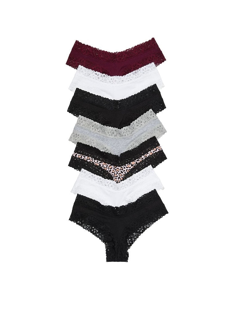 Victoria's Secret Black/White/Leopard/Grey/Burgundy Cheeky 7 Pack Knickers - Image 1 of 1