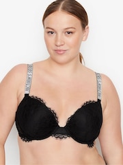 Victoria's Secret Black Lace Push Up Shine Strap Bra - Image 1 of 4
