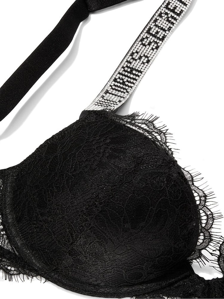 Victoria's Secret Black Lace Push Up Shine Strap Bra - Image 4 of 4