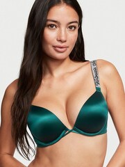 Victoria's Secret Black Ivy Green Smooth Shine Strap Add 2 Cups Push Up Bombshell Bra - Image 1 of 2