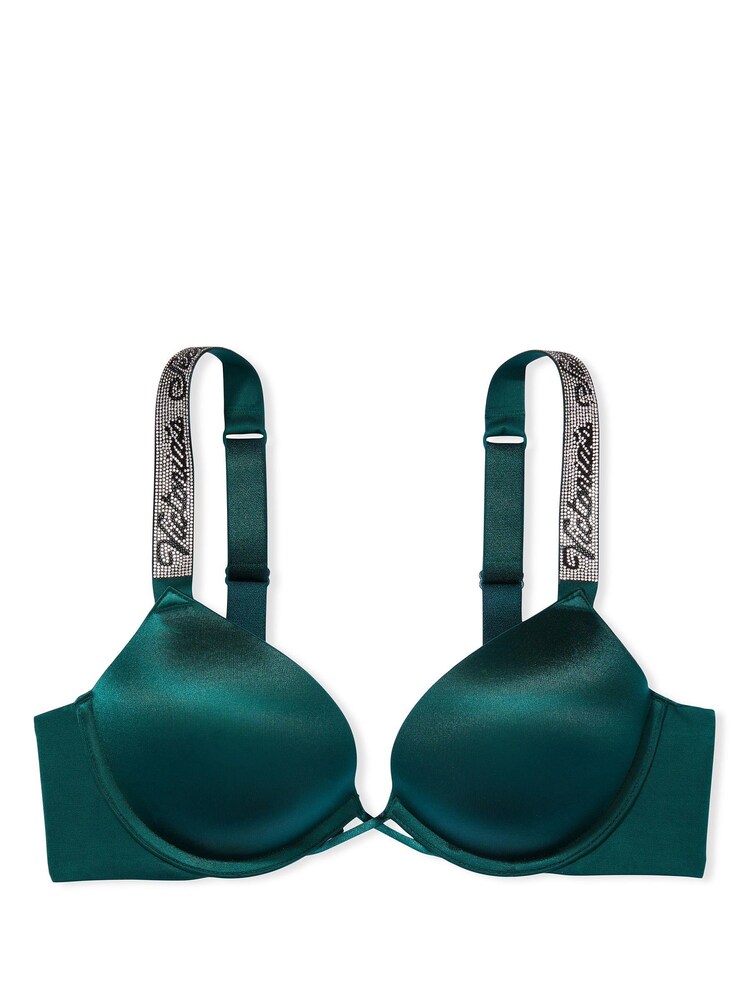 Victoria's Secret Black Ivy Green Smooth Shine Strap Add 2 Cups Push Up Bombshell Bra - Image 2 of 2
