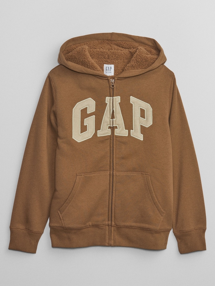 Gap Brown Logo Sherpa Lined Zip Up Kids Hoodie (4-13yrs) - Image 1 of 2