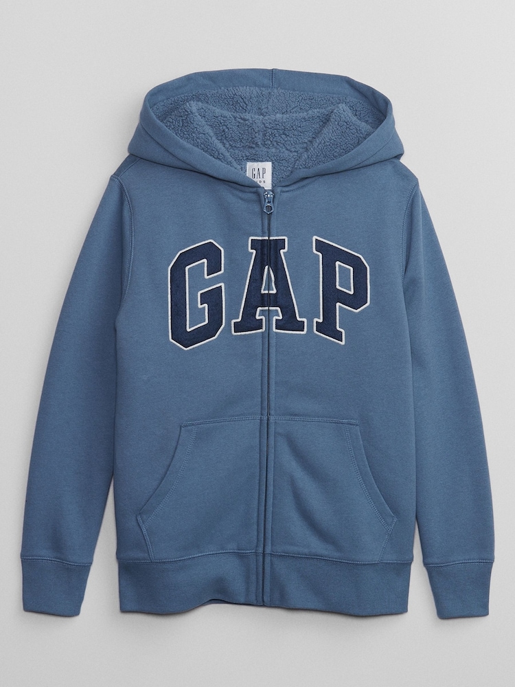 Gap Blue Logo Sherpa Lined Zip Up Kids Hoodie (4-13yrs) - Image 1 of 2 Gap Blue Logo Sherpa Lined Zip Up Kids Hoodie (4-13yrs) - Image 1 of 2
