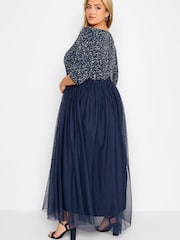 Yours Curve Blue 3/4 Sleeve Sequin Maxi Dress - Image 3 of 4