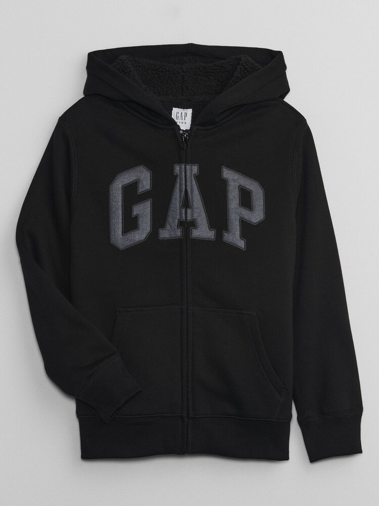 Gap Black Logo Sherpa Lined Zip Up Kids Hoodie (4-13yrs) - Image 1 of 3