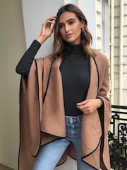 Lipsy Camel Super Soft Cosy Contrast Trim Cape - Image 1 of 3
