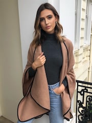 Lipsy Camel Super Soft Cosy Contrast Trim Cape - Image 3 of 3