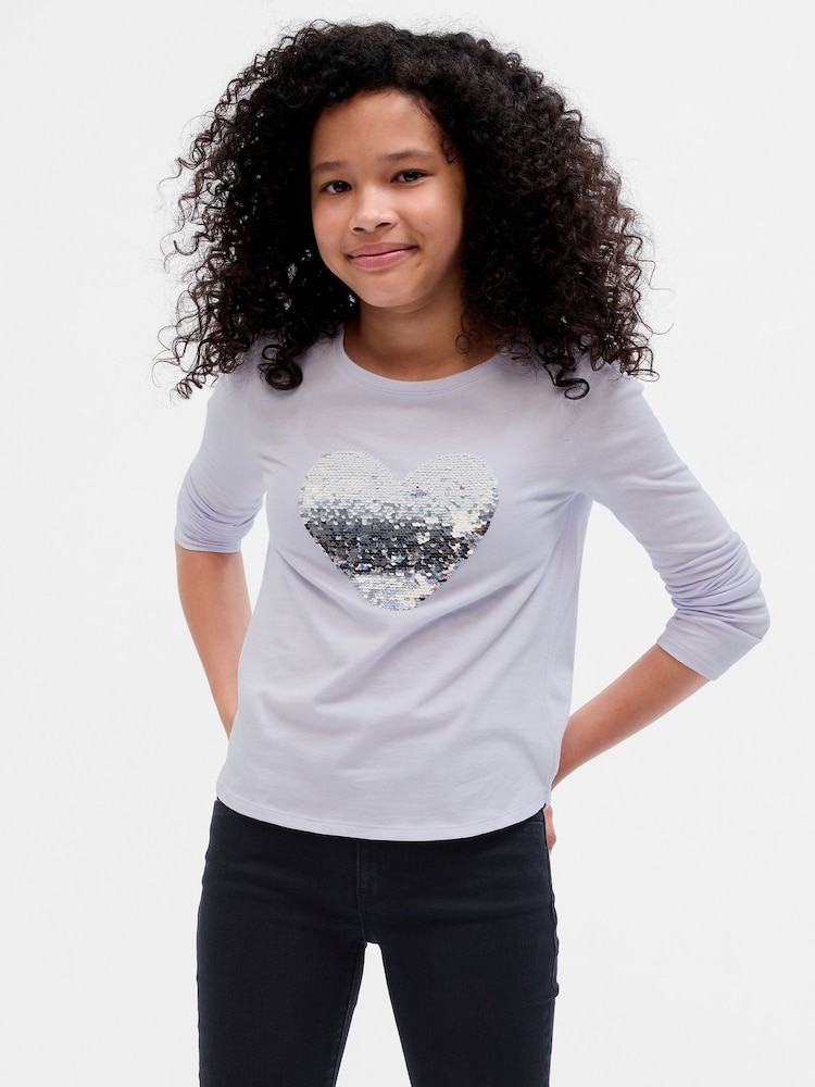 Gap Purple Unicorn Sequin Graphic Long Sleeve Crew Neck T-Shirt (4-13yrs) - Image 1 of 3 Gap Purple Unicorn Sequin Graphic Long Sleeve Crew Neck T-Shirt (4-13yrs) - Image 1 of 3