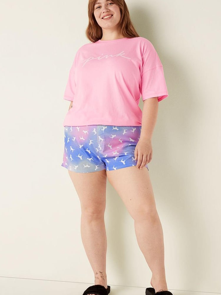 Victoria's Secret PINK Pink Arttic Ice Blur Dogs Flannel Boxy Pajama Shorts - Image 1 of 4