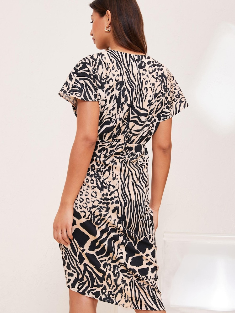 Lipsy Animal Wrap Midi Dress - Image 2 of 4