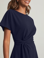 Lipsy Navy Twist Side Shorts Sleeve Mini Skater Dress - Image 2 of 4