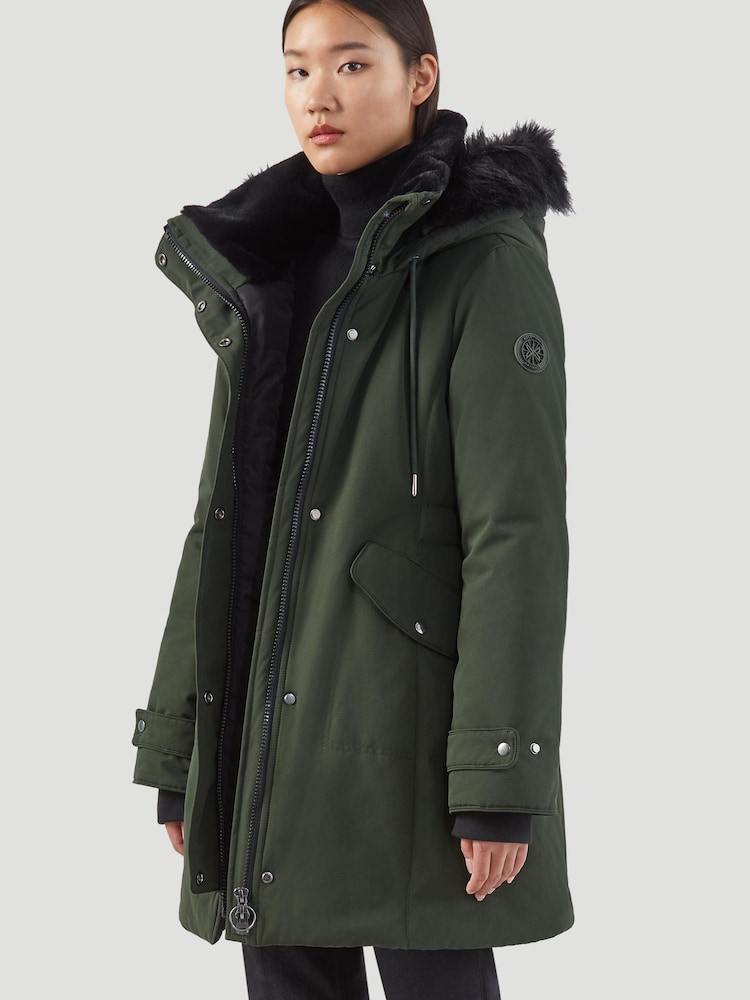 Kaldtvaer Khaki Green Petite Alta FauxFur Trim Padded Parka Coat - Image 1 of 5