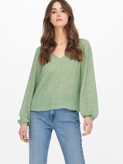JDY Navy V Neck Printed Blouse - Image 1 of 3