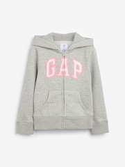 Серый/розовый - Худи на молнии с логотипом Gap (4-13лет) - Image 1 of 3