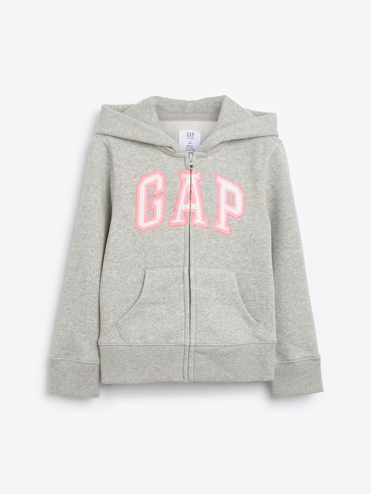 Серый/розовый - Худи на молнии с логотипом Gap (4-13лет) - Image 1 of 3