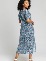 Roman Blue Petite Floral Frill Detail Midi Dress - Image 2 of 4