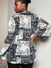 Lipsy Black Paisley Curve Sheer Tie Neck Long Sleeve Blouse - Image 2 of 4