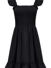 Pour Moi Black Lucy Cotton Poplin Frill Shoulder Mini Dress - Image 3 of 4