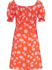 Pour Moi Orange Emma Puff Sleeve Woven Mini Dress - Image 4 of 5