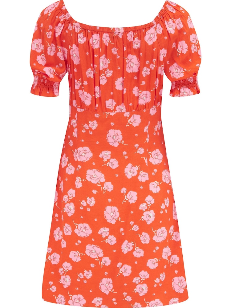 Pour Moi Orange Emma Puff Sleeve Woven Mini Dress - Image 4 of 5