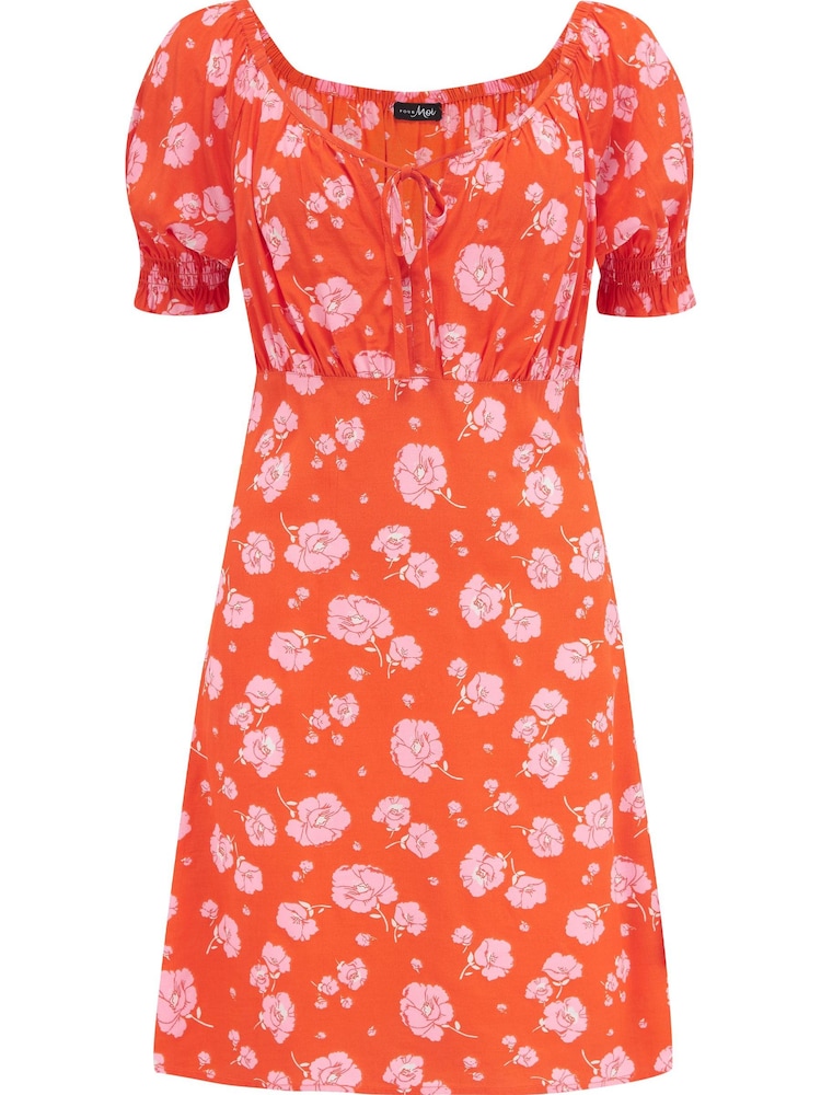 Pour Moi Orange Emma Puff Sleeve Woven Mini Dress - Image 5 of 5