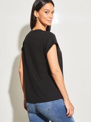 Lipsy Black Sequin Round Neck T-Shirt - Image 2 of 5