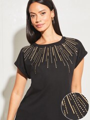 Lipsy Black Sequin Round Neck T-Shirt - Image 3 of 5