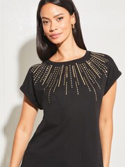 Lipsy Black Sequin Round Neck T-Shirt - Image 4 of 5