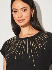 Lipsy Black Sequin Round Neck T-Shirt - Image 5 of 5