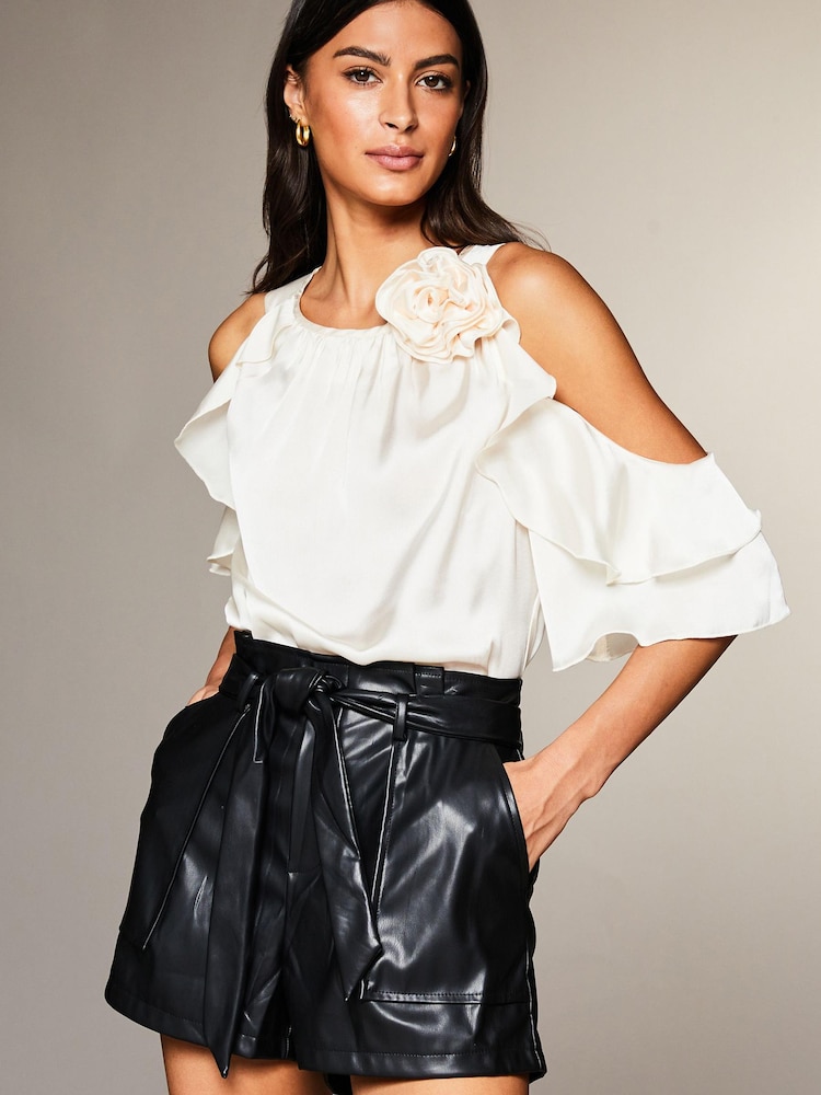 Lipsy Cream Cold Shoulder Ruffle Corsage Top - Image 1 of 4