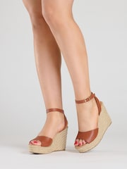South Beach Brown Ankle Wrap Wedge Espadrille - Image 1 of 5