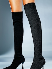 Lipsy Black Wide Fit Mid Heel Over The Knee Knitted Sock Boot - Image 2 of 5