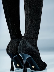 Lipsy Black Wide Fit Mid Heel Over The Knee Knitted Sock Boot - Image 3 of 5
