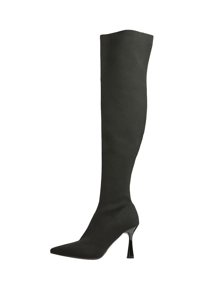 Lipsy Black Wide Fit Mid Heel Over The Knee Knitted Sock Boot - Image 5 of 5