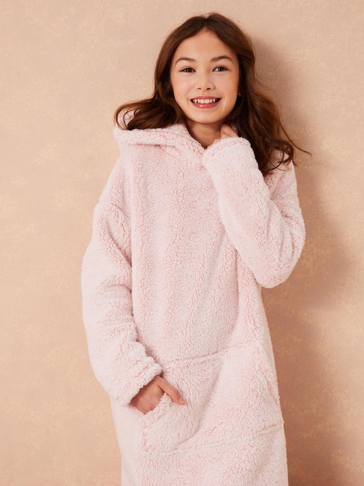 Lipsy Pink Bear Cosy Fleece Hooded Blanket - Image 1 of 4