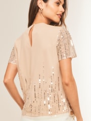 Lipsy Gold Sequin Short Sleeve Top - Image 2 of 4