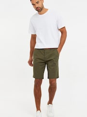 Threadbare Khaki Green Cotton Stretch Turn-Up Chino Shorts with Woven Belt - Image 3 of 4