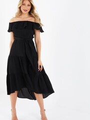 Quiz Black Bardot Dip Hem Dress - Image 1 of 6
