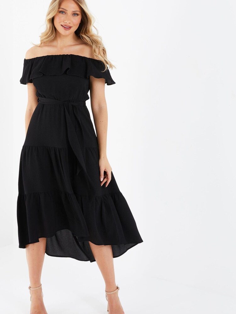 Quiz Black Bardot Dip Hem Dress - Image 1 of 6 Quiz Black Bardot Dip Hem Dress - Image 1 of 6