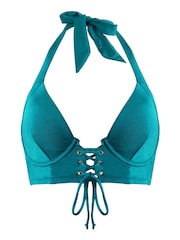 Pour Moi Blue India Recycled Longline Underwired Halter Top - Image 3 of 4
